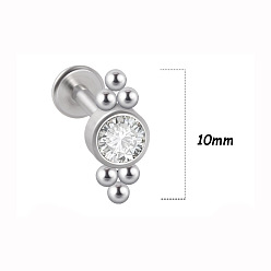 Нержавеющая Сталь Цвет 316l хирургическая нержавеющая сталь и g23 титан и хрустальные стразы плоские круглые серьги для хряща, лабреты с внутренней резьбой, цвет нержавеющей стали, 8 мм, штифты : 1.2 мм, Кулон : 10 мм