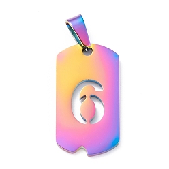 Number Ионное покрытие (ip) 304 подвески из нержавеющей стали, прямоугольник с номером, Радуга цветов, кол. 6, 27.5x14.5x1.5 мм, отверстие : 7.5x3 мм
