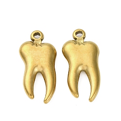 Настоящее золото 18K 304 подвески из нержавеющей стали, ионное покрытие (ip), зубной амулет, реальный 18 k позолоченный, 21.5x10.5x3.5 мм, отверстие : 1.5 мм