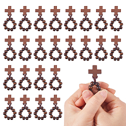 Kokosnuss braun 25Stück Holzkreuz & runde Perlen Fingerringe, mit Polyesterschnur, Kokosnuss braun, us Größe 8 1/2 (18.5 mm)