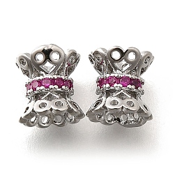 Платинированный Латунные микропаве пурпурные кубические циркониевые бусины, без кадмия, без никеля и без свинца, цветок, Реальная платина, 8x8 мм, отверстие : 2 мм