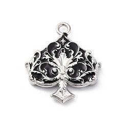 Черный Подвески из эмали и сплава, платина, пики очарование, стойки покрытие, чёрные, 28.5x24x4 мм, отверстие : 2.5 мм