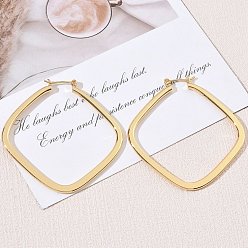 Real 18K Gold Plated Brass Hoop Earrings for Women, Rhombus, Real 18K Gold Plated, 50x47.5x2mm