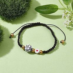 Football Bracelet de perles tressées en acrylique et alliage sur le thème du sport, bracelet réglable en fil de nylon, football américain, diamètre intérieur: 2-1/4~3-1/2 pouce (5.5~9 cm)