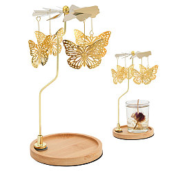 Золотой Вращающийся подсвечник в виде бабочки из нержавеющей стали с круглым деревянным основанием, деревесиные, золотые, 95x12 мм, внутренний диаметр: 85 мм