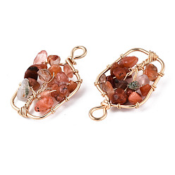 Red Agate Natural Red Agate Pendants, Golden Tone Brass Wire Wrapped, Tree, Bottle, 37~38x21.5~22.5x4.5~7.5mm, Hole: 4mm