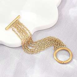 Real 18K Gold Plated Multi Strand 304 Stainless Steel Cable Chain Rings, Round Spring Ring OT Toggle Clasp Finger Rings for Women, Ion Plating(IP), Real 18K Gold Plated, 180mm, Inner Diameter: 17mm