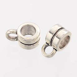 Antique Silver Charm Carrier Drum Tibetan Silver Hangers, Bail Beads, Lead Free & Cadmium Free, Antique Silver, about about 4x6x9mm, hole 2mm,4mm inner diameter