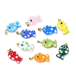 (52) Непрозрачная лаванда Подвески лэмпворк ручной работы, рыба, с латунным, долговечный, стойки покрытие, золотые, разноцветные, 23~24x13~14x7~8.5 мм, отверстие : 4.5x4 мм