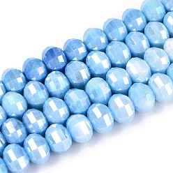 Васильковый Антикоррозийные гальванические стеклянные бусины, имитация драгоценных камней, рондель, с покрытием AB цвета, граненые, два тона, васильковый, 8x6 мм, отверстие : 1~1.2 мм, около 60~62 шт / нитка, 14.92~15.16'' (37.9~38.5 см)