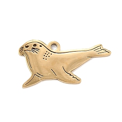 Real 18K Gold Plated 201 Stainless Steel Pendants, Sea Lion Charms, Real 18K Gold Plated, 10.5x20x1mm, Hole: 1.3mm