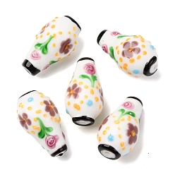 Белый Бусины лэмпворк , неровная ваза с цветочным узором, белые, 29~31x17x16.5 мм, отверстие : 2 мм