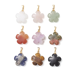 Смешанные камни Природные смешанные подвески драгоценных камней, Подвески в виде цветов с 304 защелкивающимися креплениями из нержавеющей стали, реальный 18 k позолоченный, смешанные окрашенные и неокрашенные, 22.5~24x18.5~21x6~7 мм, отверстие : 6x3 мм