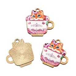 Фламинго Подвески из эмалевого сплава с покрытием из легкого золота, чашка чая, очарование кошки, фламинго, 23x23 мм, отверстие : 1 мм