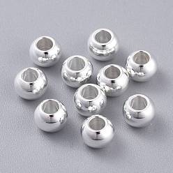 Серебро 201 из нержавеющей стали бусы, круглые, серебряные, 6x4.5 мм, отверстие : 2.5 мм