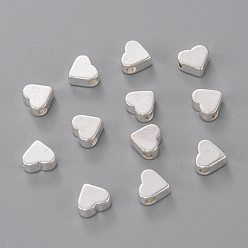 925 Sterling Silver Plated Brass Beads, Heart, 925 Sterling Silver Plated, 6x7x3mm, Hole: 1.5~2mm