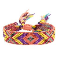 Коралловый Женские браслеты на плоской подошве из полиэстера в этническом стиле с ромбическим шнуром, регулируемый браслет с кисточкой, коралл, 5-7/8 дюйм (15 см)