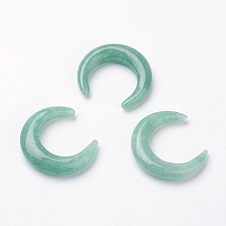 Green Aventurine Natural Green Aventurine Beads, No Hole, Double Horn/Crescent Moon, 30x27~28x5~6mm