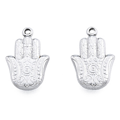 Couleur Acier Inoxydable Pendentifs en acier inoxydable anti-ternissement, main hamsa/main de miriam, couleur inox, 201mm, Trou: 23.5x15.5x3.5mm