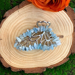 Светло-Голубой Сплав клипы коготь волос, с естественным аквамарином, бабочка, аксессуары для волос для женщин и девочек, Небесно-голубой, 80x50x20 мм