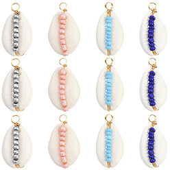 (52) Непрозрачная лаванда 24 шт. 4 Цвета: натуральные ракушки каури и стеклянные бусины, подвески из медной проволоки, подвески в форме ракушек, разноцветные, 29x16x10 мм, отверстие : 2 мм, 6 шт / цвет