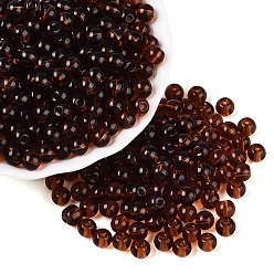 Седло Коричневый Fgb прозрачный стеклянный бисер, круглые, круглое отверстие, седло коричневый, 6~6.5 мм, отверстие : 1.2~1.5 мм, Около 1600 шт / фунт
