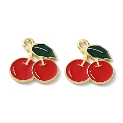 Красный Эмалевые подвески из фруктового сплава, вишня, золотой свет, красные, 15x15x1.5 мм, отверстие : 1.5 мм