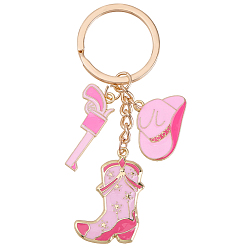 Pink Брелоки-подвески из эмалированного сплава в ковбойском стиле, с разрезным кольцом для ключей, сапог со шляпой, золотые, розовые, 89 мм