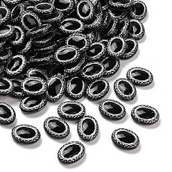 Oval Непрозрачные акриловые бусины, серебристого металла, обвитыми, чёрные, овальные, 18x13.5x6 мм, отверстие : 1.6 мм, Около 581 шт / 500 г