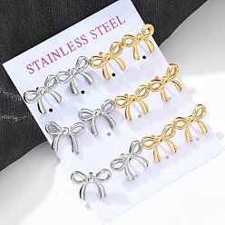 Позолоченный и Цвет Нержавейки 304 из нержавеющей стали серьги, бантом, настоящее золото и нержавеющая сталь, 12.5x16 мм