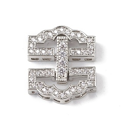 Platinum Rack Plating Brass Micro Pave Clear Cubic Zirconia Watch Band Clasps, Cadmium Free & Lead Free, Long-Lasting Plated, Platinum, 17x15x4mm, Hole: 1x0.5mm