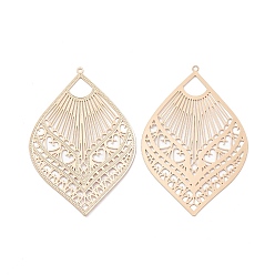 Light Gold Латунные филигранные большие подвески, гравированные металлические украшения, долговечный, без кадмия, без никеля и без свинца, лист, золотой свет, 58.5x39x0.3 мм, отверстие : 1.2 мм