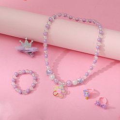 Сливовый Цветочные пластиковые подвески, ожерелья, браслеты из бисера, кольца и заколки для волос для детей, слива, 140 мм & 50 мм & 13 мм & 45 мм