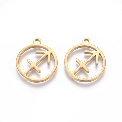 Стрелец 201 подвески из нержавеющей стали, ручная полировка, кольцо с двенадцатью созвездиями, золотые, Стрелец, 18x16x1.5 мм, отверстие : 1.6 мм