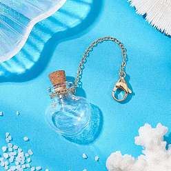 Сердце Пустая стеклянная бутылка желаний подвеска украшения, латунная цепь и застежки-клешни лобстера подвески подвески украшения, сердце, 96.5 мм