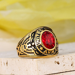Красный 304 мужские перстни из нержавеющей стали с кубическим цирконием, овальные, античное золото , красные, 20 мм, размер США 10 (19.8 мм)
