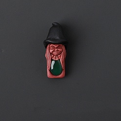 Green Onyx Agate Natural Dyed & Heated Green Onyx Agate Pendants, Elf with Witch Hat Charm, 45x20mm