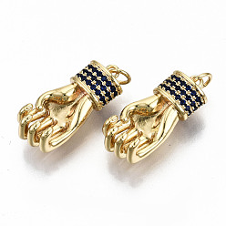 Настоящее золото 16K Латунные микро-паве синие подвески с фианитом, с прыжковых колец, без никеля , рука, реальный 16 k позолоченный, 24.5x10x8 мм, Перейти кольцо: 5x0.8 мм, 3.4 мм внутренним диаметром
