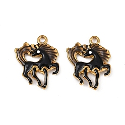 Черный 304 нержавеющей стальной эмали подвески, лошадь очарование, ионное покрытие (ip), реальный 18 k позолоченный, чёрные, 20x17x2.5 мм, отверстие : 1.6 мм