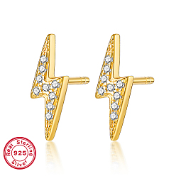 Lightning Bolt 925 серьги-гвоздики из стерлингового серебра со стразами, реальный 18 k позолоченный, с с s925 штампом, удар молнии, 11x3 мм