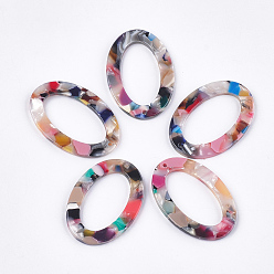 Colorful Cellulose Acetate(Resin) Pendants, Oval, Colorful, 37x25.5x2.5mm, Hole: 1.5mm