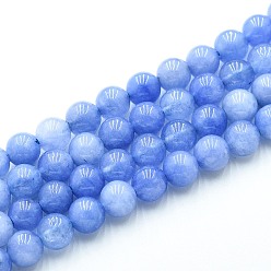 Васильковый Природного кварца нитей бисера, окрашенные, круглые, имитация аквамарин, васильковый, 6~6.5 мм, отверстие : 0.9~1 мм, около 60~63 шт / нитка, 14.96~15.35 дюйм (38~39 см)