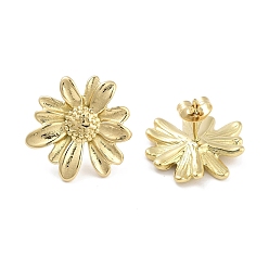 Plaqué 18K Or Véritable Fleur 304 boucles d'oreilles en acier inoxydable pour femmes, réel 18 k plaqué or, 20~20.5mm