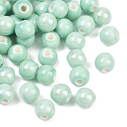 Aquamarine Glazed Porcelain Round Beads, Glossy Ceramic Beads, Aquamarine, 8mm, Hole: 2mm