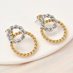 Золотой & Цвет Нержавеющей Стали 304 серьги-гвоздики с витыми кольцами из нержавеющей стали, ионное покрытие (ip), золотые и нержавеющая сталь цвет, 28x23.5 мм