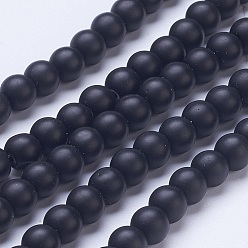 Black Frosted Glass Beads Strands, Round, Black, 6mm, Hole: 1mm, about 64pcs/strand, 14.7 inch