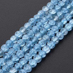 Cornflower Blue Crackle Glass Beads Strands, Dyed & Heated, Frosted, Round, Cornflower Blue, 4mm, Hole: 0.8mm, about 98~100pcs/strand, 15.35 inch(39cm)
