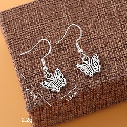 Бабочка Серьги-подвески из латуни и сплава, античное серебро, бабочка, 29x13 мм