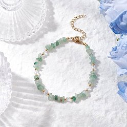Зеленый Авантюрин Браслеты из натурального зеленого авантюрина с бусинами для женщин, с 304 удлинителями цепи из нержавеющей стали и стеклянными бусинами, 7-3/8 дюйм (18.6 см)