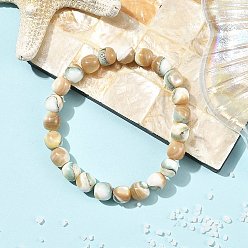 Navajo White Dyed Natural Seashell Shell Round Beaded Stretch Bracelets for Women, Navajo White, Inner Diameter: 2.01 inch(5.1cm)
